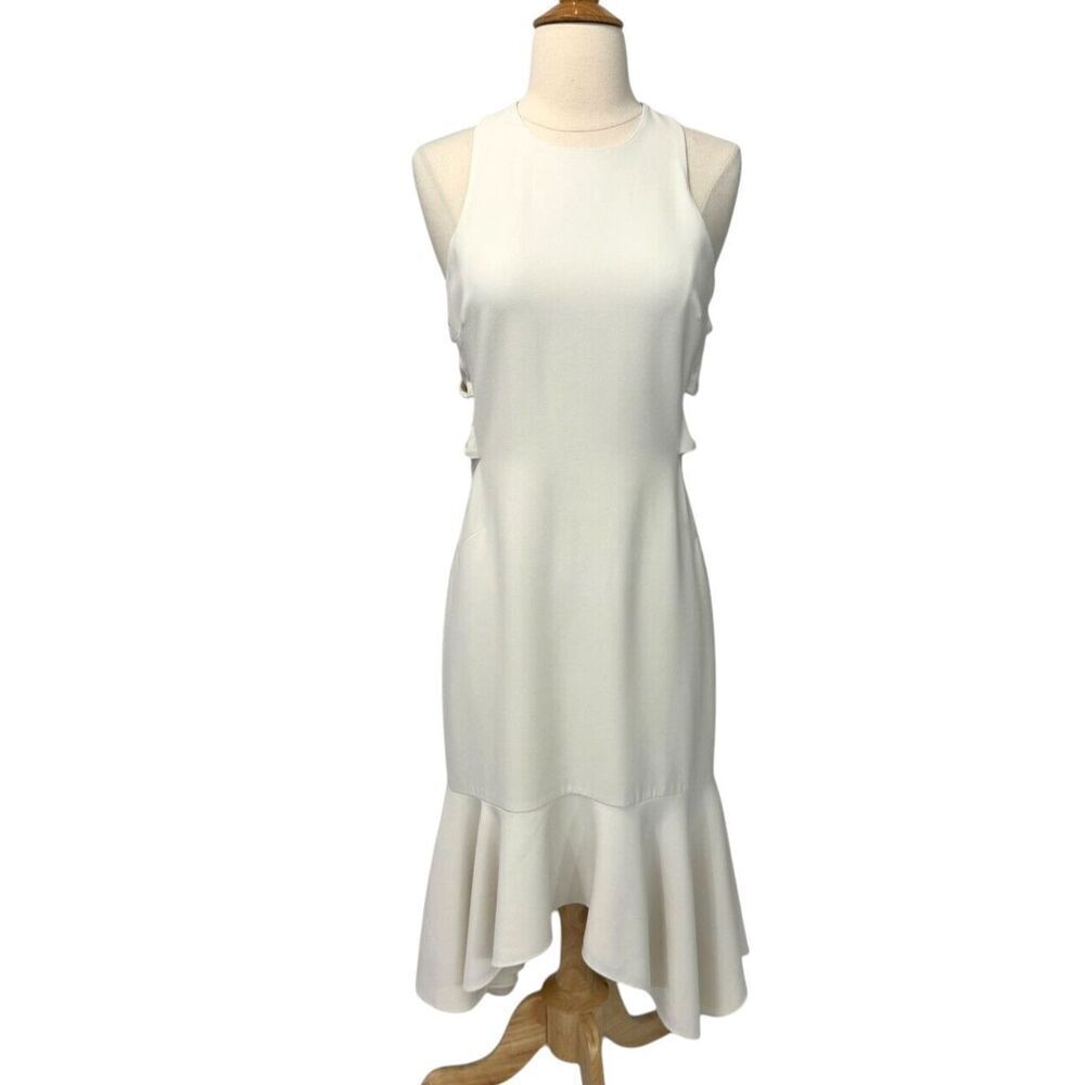 Halston Heritage Ivory Twist Flounce Hem Dress Sleeveless Size 6 Wedding Evening - Picture 2 of 16